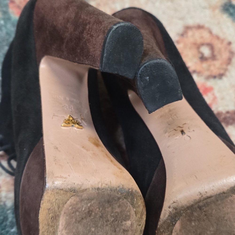 Prada Black Suede Lace-Up Platform Ankle Boots - Picture 4 of 9